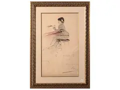 Ettore Ximenes, Ricordo del teatro Pagliano 1880 ca, Mixed technique on paper