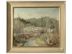 Silvio Pucci, Landscape with houses, oil on canvas