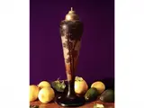 'Veiluse' lamp in double cameo glass by Émile Gallé, With decoration of landscape with tall trees in tones from brown to orange. Relief signature to Cammeo Gall&eac, offered Apr 2025