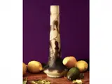 Double Cammeo glass vase, by Émile Gallé, Opal yellow base and decoration in relief of flowers and brown leaves. Signed Gallé., offered Apr 2025