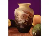 Double cammeo glass vase by Émile Gallé, On a iridescent basis on the tones of yellow, offered Apr 2025