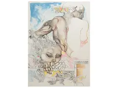 Composition with characters by Giuliano Pini, three lithographs, offered Apr 2025