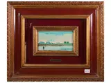 Silvio Polloni, Fisherman on the Arno, oil on tablet