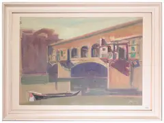 Silvio Polloni, Ponte Vecchio, tempera and oil on paper