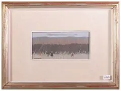 Landscape with hunters by Marcello Boccacci, oil on tablet, offered Mar 2025