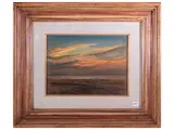Luigi Falai, Sunset on the sea, Oil on Tealated cardboard
