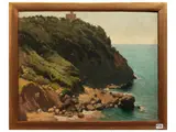 Enrico Delbono, The Castle of Sonnino and the coastal glimpse, Pair of oil paintings on tablet