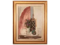 Gastone Breddo, Composition with vase and bottle, oil on canvas
