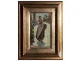 Adolfo Tommasi, Peasant woman with basket, oil on panel