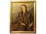 Costanzo Waldemaro Figlinesi, Portrait of a young woman within a landscape, 1930s, large oil painting on panel