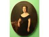 Victor Favier, Portrait of a gentlewoman in a black dress and pearls 1872, oil on canvas in oval