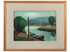 Landscape on the Arno by Silvio Polloni, oil on canvas, offered Feb 2025