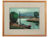 Silvio Polloni, Landscape on the Arno, oil on canvas