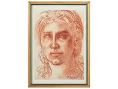 Portraits by Marcello Tommasi, Lot of three charcoal and blood drawings on paper, offered Feb 2025