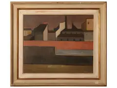 City 1953 by Dino Caponi, oil on panel, offered Feb 2025