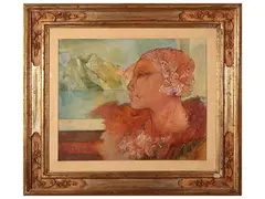 Composition with face 1974 by Giuliano Pini, oil on canvas, offered Feb 2025