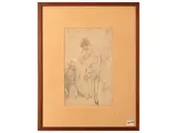 Fernand Riblet, Genre scene with female figures, pencil sketch on paper