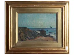 Mario Puccini, Cliff on the sea, oil on panel