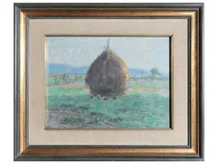 Haystack by Gino Romiti, pastels on cardboard, offered Feb 2025