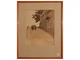 Luigi Michelacci, View of the road with two travellers, watercolor on paper