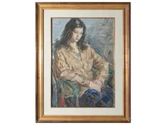 Portrait by Renato Alessandrini, oil on cardboard, offered Dec 2024