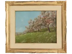 April, spring 1948 returns by Mario Bordi, oil on hardboard, offered Dec 2024