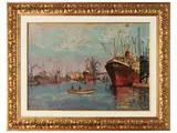 Angiolo Volpe, Port of Livorno, oil on cardboard