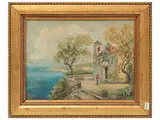 Franco Rispoli, View with church and girl, oil on panel