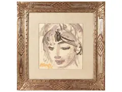 Portrait 1969 by Primo Conti, acrylic on paper, offered Dec 2024