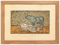 Giovanni March, Oxen, Color lithograph