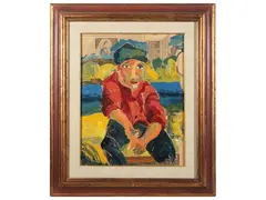 Character by Beppe Serafini, oil on newspaper, offered Dec 2024