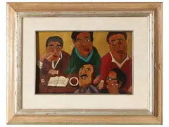 Characters at the bar by Beppe Serafini, oil on panel, offered Dec 2024