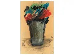 Vase of flowers by Sergio Scatizzi, crayons on cardboard, offered Dec 2024