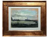 Luciano Guarnieri, Londra veduta sul Tamigi, oil on cardboard