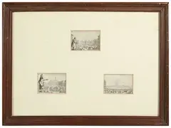 Three engravings from "Capricci" by Jacques Callot, three etchings collected in a single frame, offered Dec 2024