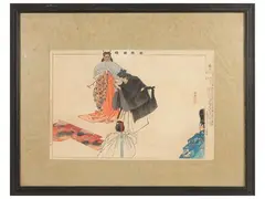 Kōgyo Tsukioka, Two performances No, two colored prints from the Images of No (Nogaku Zue) series