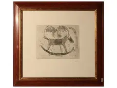 Rocking horse by Giuliano Tomaino, etching, offered Dec 2024