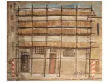 Emilio Malenotti, City view with building and scaffolding, oil on canvas