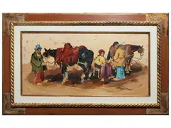 Characters and horses by Basso Ragni, oil on panel, offered Dec 2024