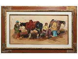 Basso Ragni, Characters and horses, oil on panel
