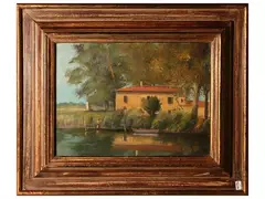 Massaciuccoli 1981 by Massimo Callossi, oil on canvas cardboard, offered Dec 2024