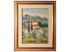 Landscape by Dino Migliorini, oil on hardboard, offered Dec 2024