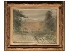 Carlo Aimetti, Paesaggio, mixed media on cardboard