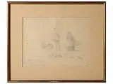 Gino Romiti, The two haystacks, pencil on paper