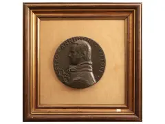 Portrait of Pietro Annigoni by Mario Parri, circular bronze bas-relief, offered Nov 2024