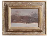 Nelson H. White, Snowy landscape 1977, oil on canvas cardboard