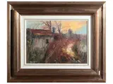 Swamp with house 1973 by Enrico Fornaini, oil on canvas cardboard, offered Nov 2024