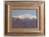 Nelson H. White, Snowy mountain landscape 1983, oil on canvas cardboard