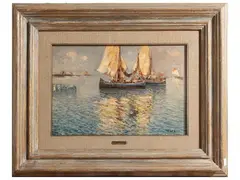 Fausto Pratella, Fishermen in Posillipo, oil on panel