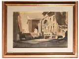 Abramo Scortecci, Portico D'Ottavia, View of classical ruins 1962, mixed media in monochrome on canvas